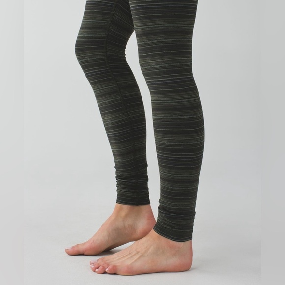 Lululemon Wunder Under Pant III Cyber Stripe Gator Green Black size 6 - Picture 5 of 9